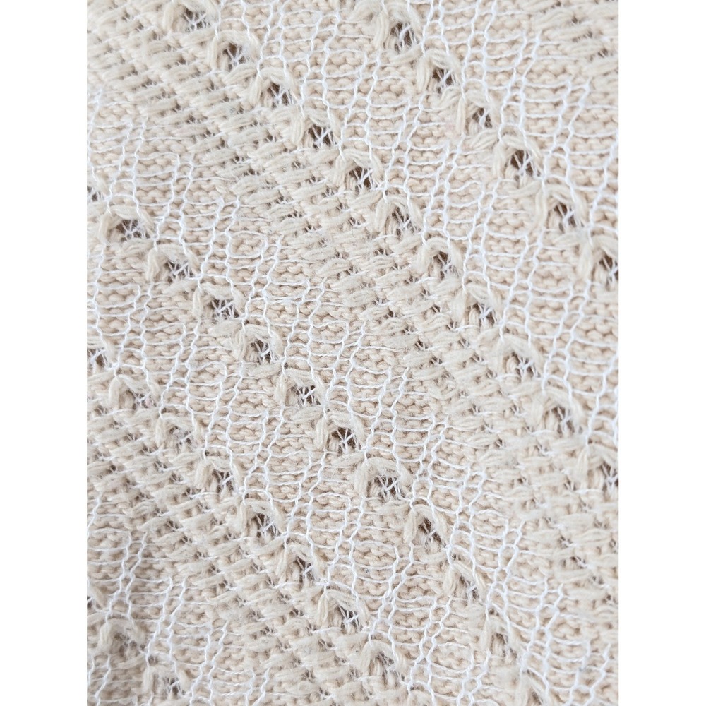 Pointelle Wool Cowl Neck Sweater‎ Size S Tan Cream Cottagecore Preppy Fisherman - Picture 4 of 11